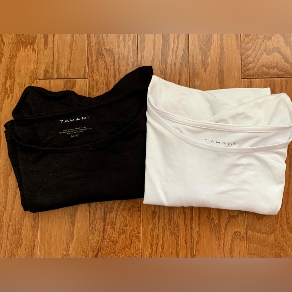 2 Tahari Rayon/Spandex Tops Black and White Size Medium NWOT
